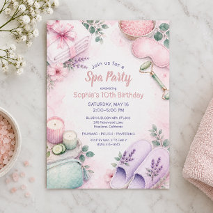 Invitation d'anniversaire de spa aquarelle rose me