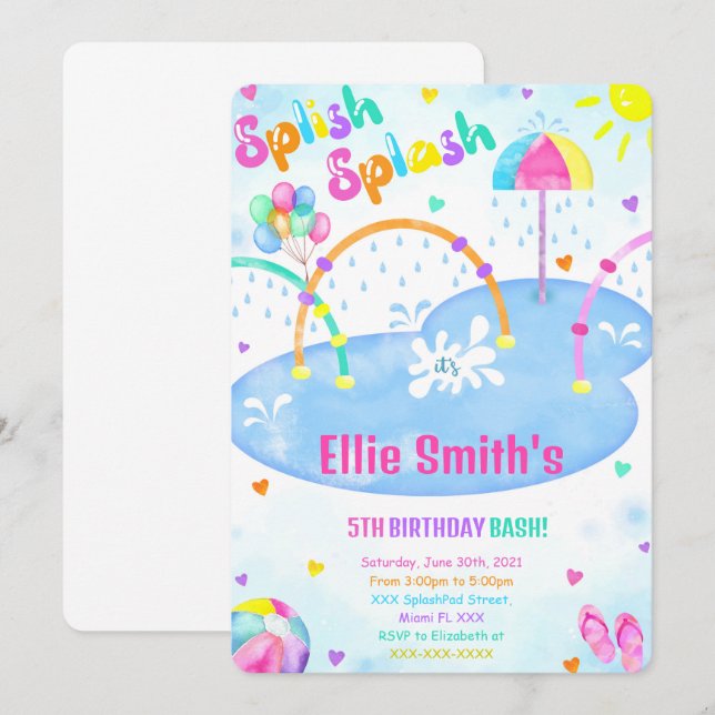 Invitation d'anniversaire de Splash Pad (Devant / Derrière)