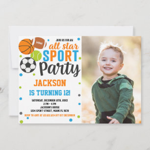 Invitation d'anniversaire de sport All-Star avec p