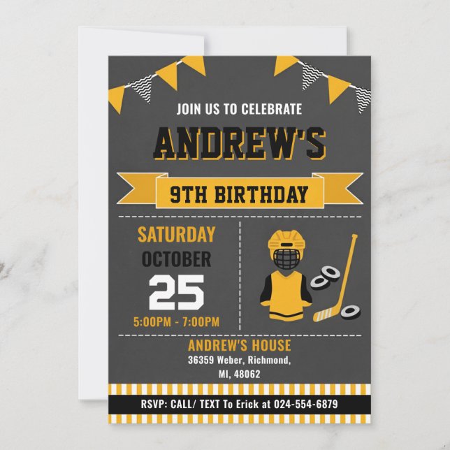 Invitation d'anniversaire de sport de hockey perso (Devant)