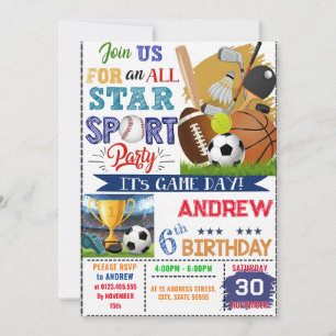 Invitation d'anniversaire de sport personnel pour