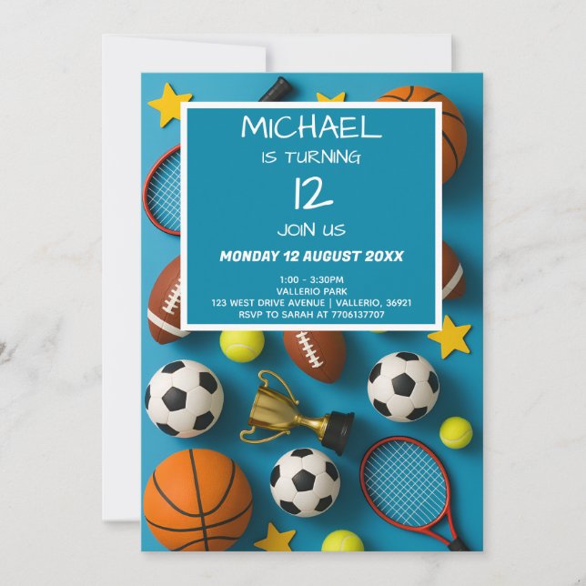 Invitation d'anniversaire de sport pour enfants mo (Devant)