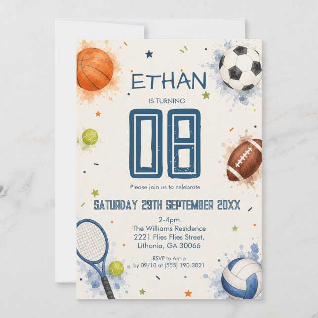 Invitation d'anniversaire de sports de vedette à l (Devant)