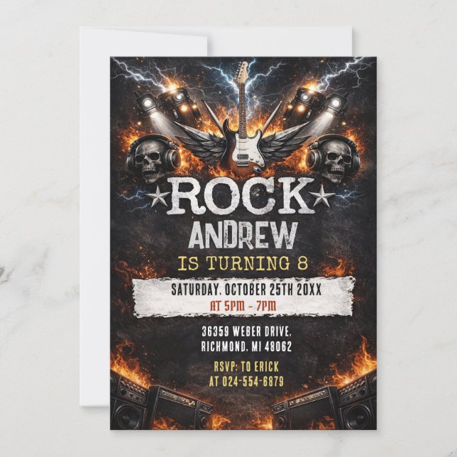 Invitation d'anniversaire de star du rock & roll m (Devant)
