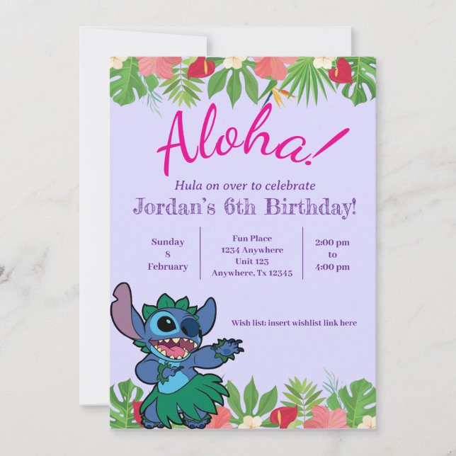 Invitation d'anniversaire de Stitch (Devant)
