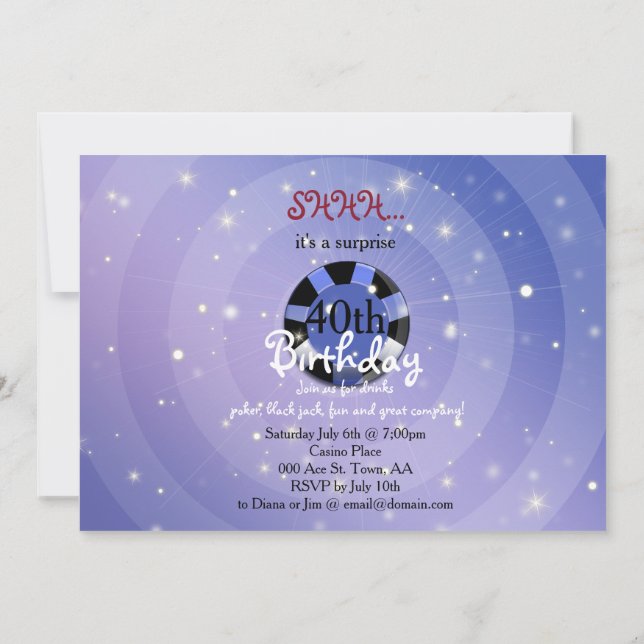 Invitation d'anniversaire de style Casino-Vegas (Dos)