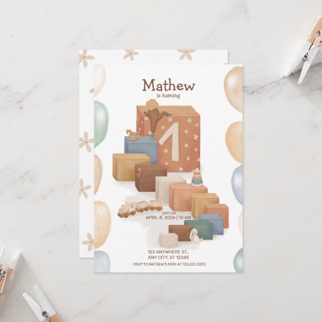 Invitation d'anniversaire de style rétro (Devant/Arrière en situation)