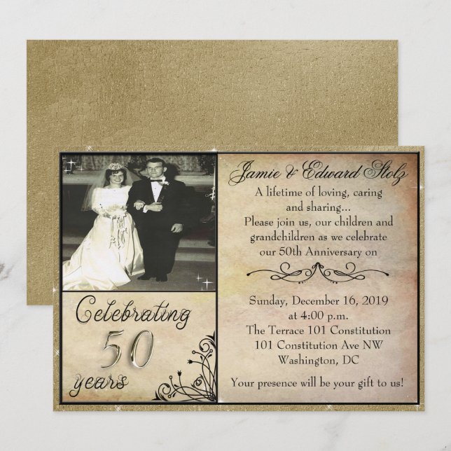 Invitation d'anniversaire de style vintage 50e ann (Devant / Derrière)