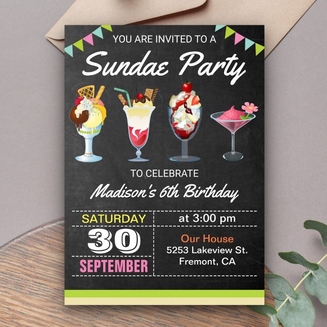 Invitation d'anniversaire de sundae de glace (Créateur téléchargé)