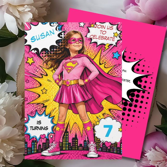 Invitation d'anniversaire de super-fille de bande  (Créateur téléchargé)