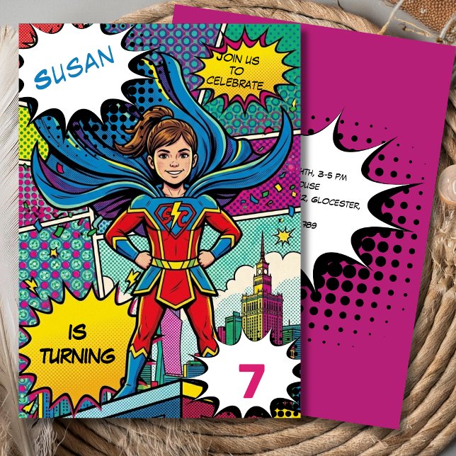 Invitation d'anniversaire de super-fille de super- (Créateur téléchargé)