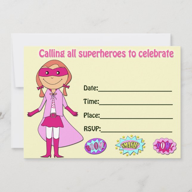 Invitation d'anniversaire de super-héroïne à rempl (Devant)