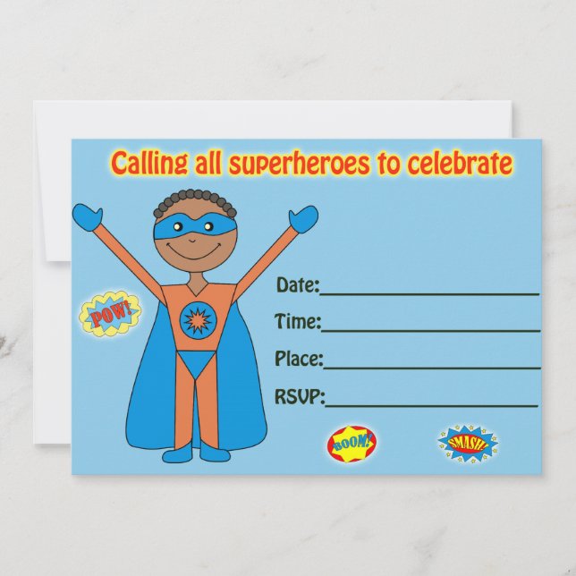 Invitation d'anniversaire de super-héros à remplir (Devant)
