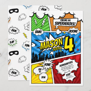 Invitation d'anniversaire de super-héros de bande
