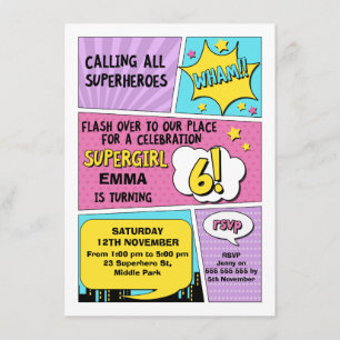 Invitation d'anniversaire de super héros de filles