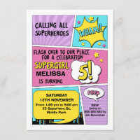 Invitation d'anniversaire de super héros de filles