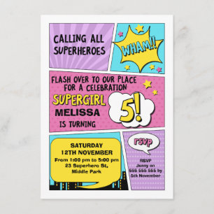 Invitation d'anniversaire de super héros de filles