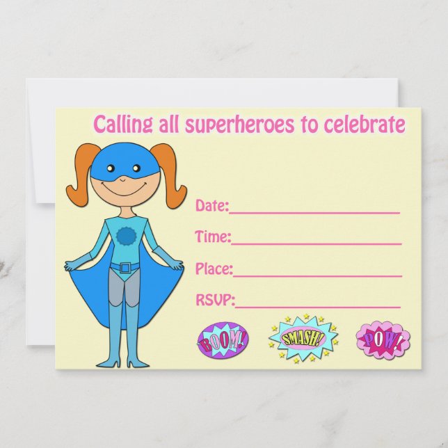 Invitation d'anniversaire de super-héros fille rem (Devant)