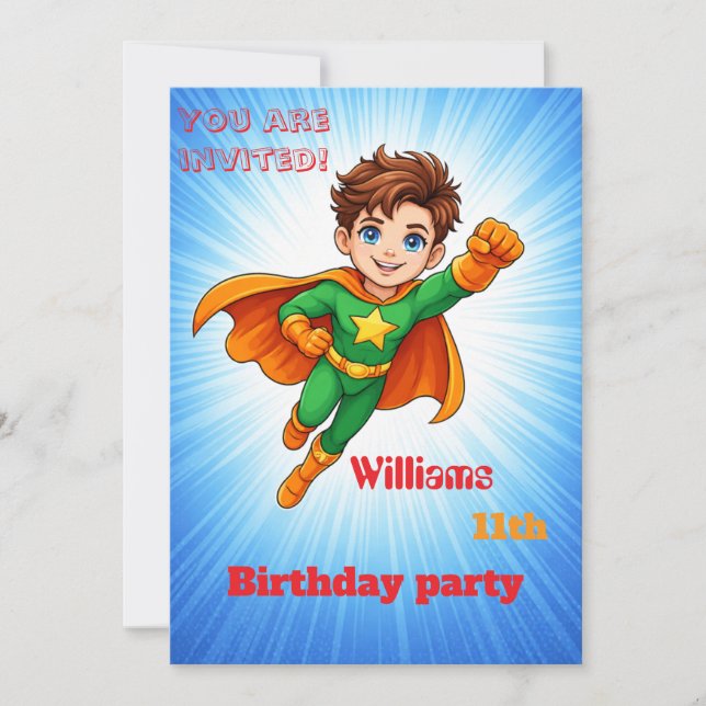 Invitation d'anniversaire de super-héros pour enfa (Devant)