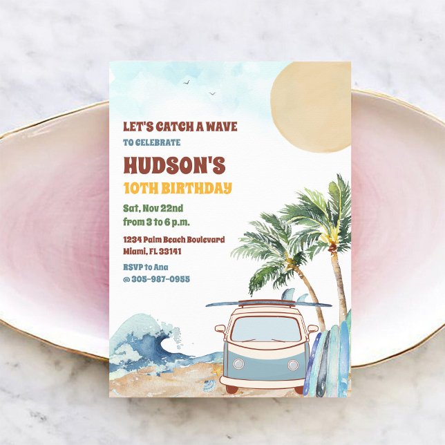 Invitation d'anniversaire de surf de plage (Créateur téléchargé)