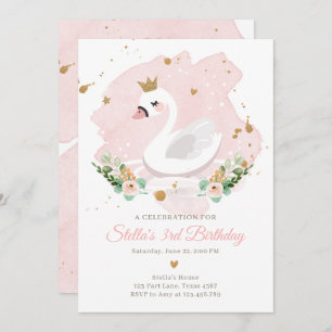 Invitation d'anniversaire de Swan Girl Princess Pi