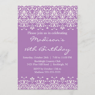 Invitation d'anniversaire de sweet sixteen de