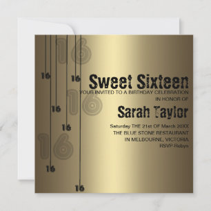 Invitation d'anniversaire de sweet sixteen d'or