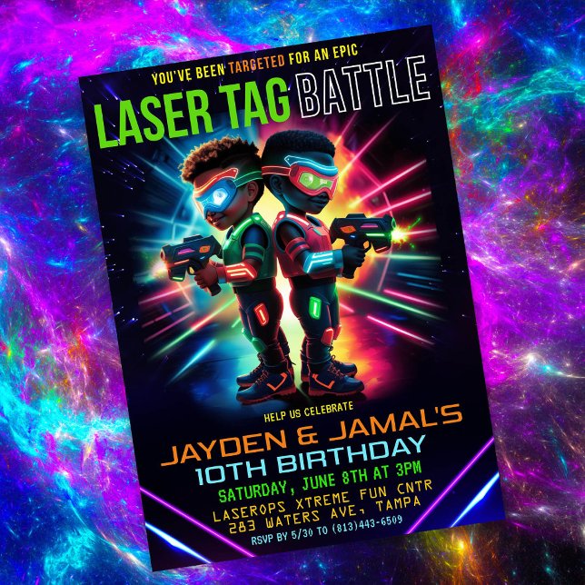 Invitation d'anniversaire de tagueur laser afro-am (Créateur téléchargé)
