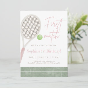 Invitation d'anniversaire de tennis rose pour un p