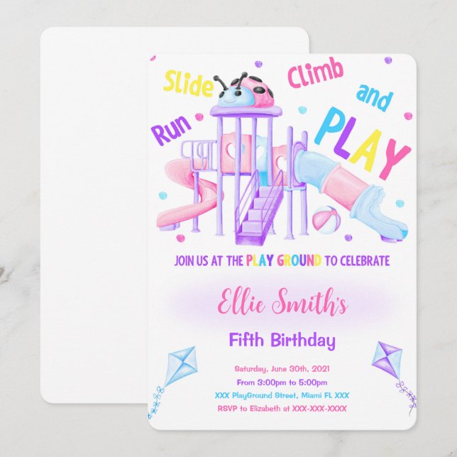 Invitation d'anniversaire de terrain de jeu modifi (Devant / Derrière)