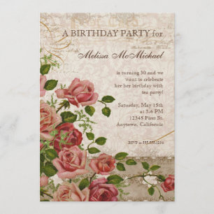 Invitation d'anniversaire de thé, cru rose de