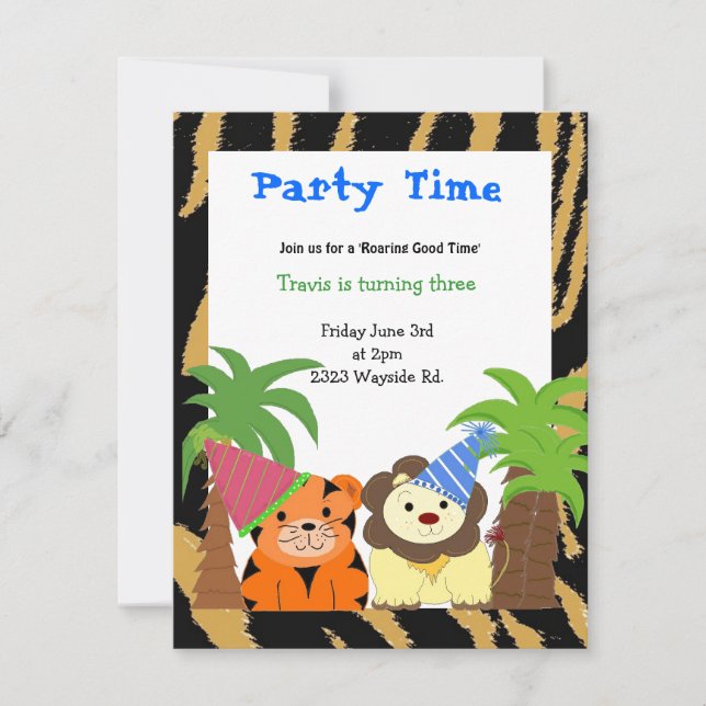 Invitation d'anniversaire de tigre et de lion (Devant)