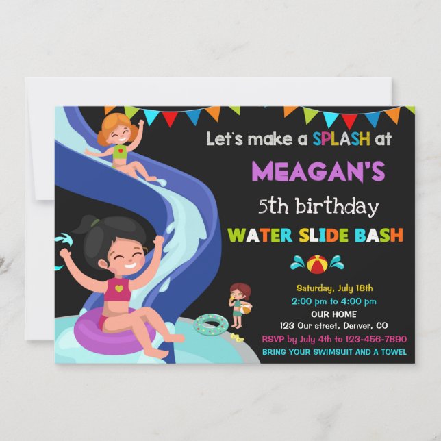 Invitation d'anniversaire de toboggan aquatique in (Devant)