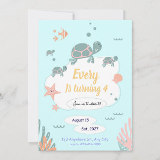 Invitation d'anniversaire de tortue sous l'invitat