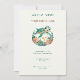 Invitation d'anniversaire de tortue sous-marine