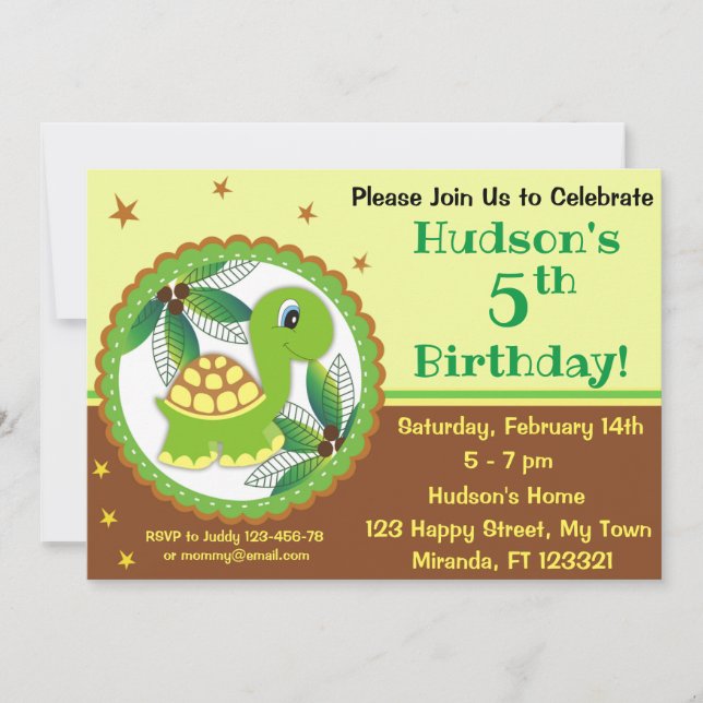 Invitation d'anniversaire de tortues mignonnes (Devant)