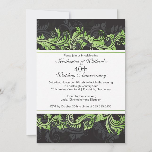 Invitation d'anniversaire de tourbillon de damas n (Devant)