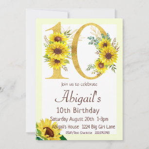 Invitation d'anniversaire de tournesol, 10e annive