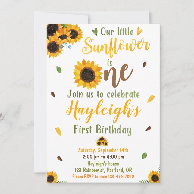 Invitation d'anniversaire de tournesol 1er premier (Devant)
