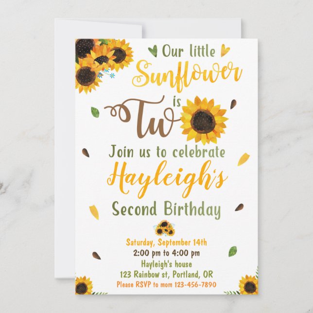 Invitation d'anniversaire de tournesol 2e annivers (Devant)