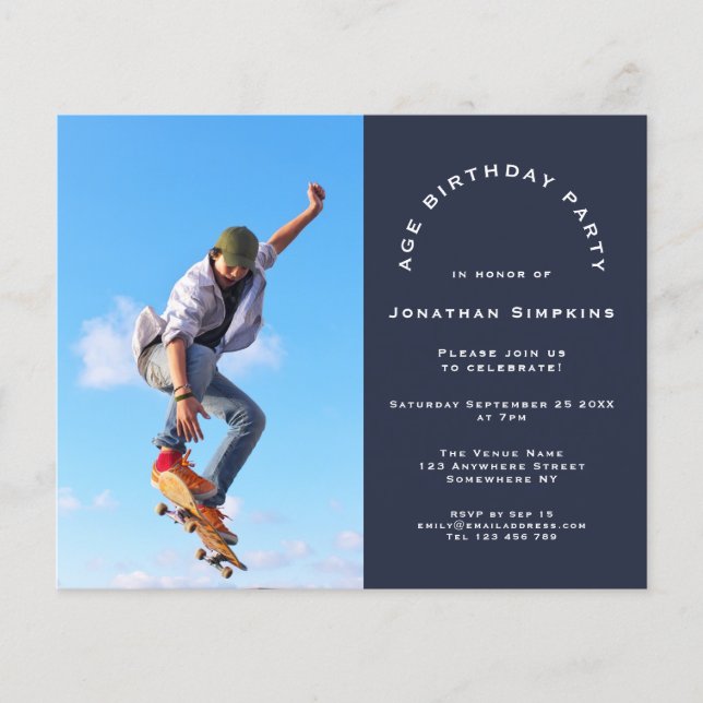 Invitation d'anniversaire de tout âge pour homme,  (Devant)