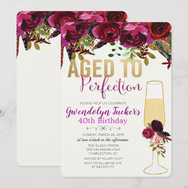 INVITATION D'ANNIVERSAIRE DE TOUT ÂGE - Vieilli à  (Devant / Derrière)
