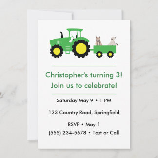 Invitation d'anniversaire de tracteur de ferme per