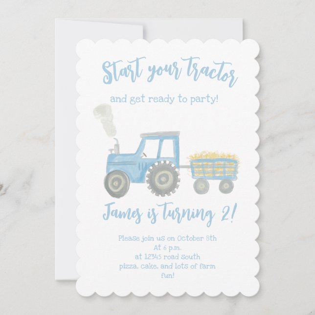 Invitation d'anniversaire de Tracteur personnalisa (Devant)