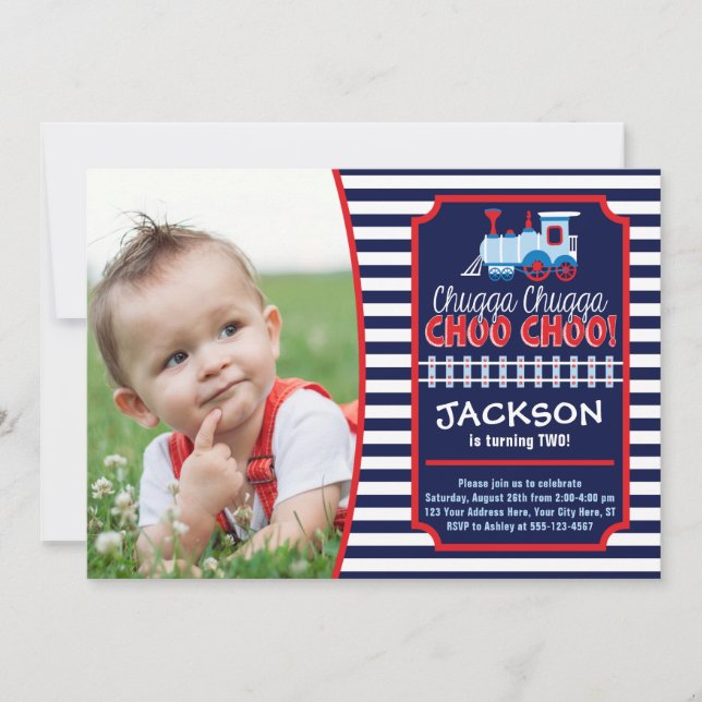 Invitation d'anniversaire de train avec enveloppes (Devant)