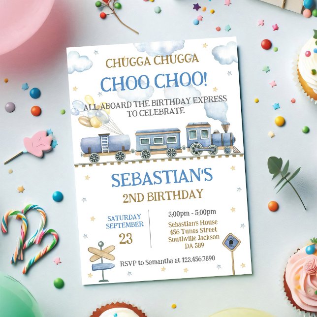 Invitation d'anniversaire de train de jouets pour  (Créateur téléchargé)