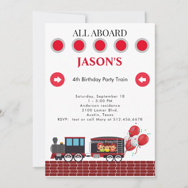 Invitation d'anniversaire de train pour enfants 4  (Devant)