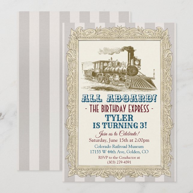 Invitation d'anniversaire de train vintage - TOUS  (Devant / Derrière)