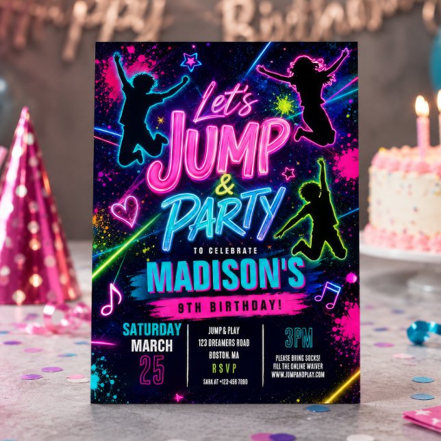 Invitation d'anniversaire de trampoline de saut (Créateur téléchargé)
