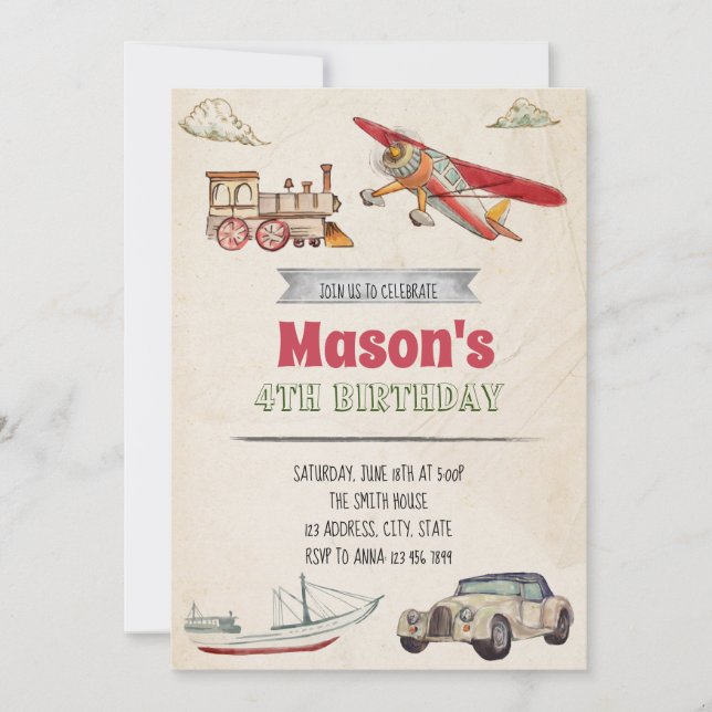 Invitation d'anniversaire de transport (Devant)
